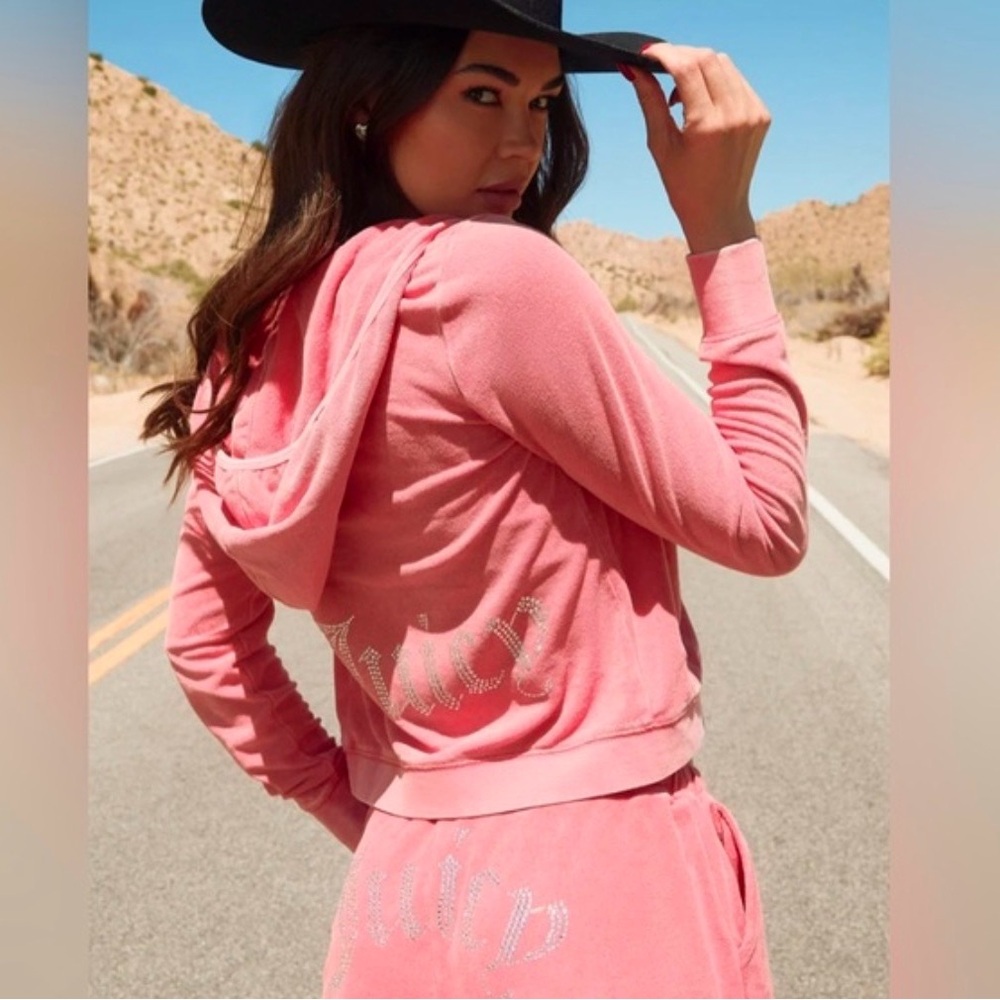 [L] Juicy Couture velour tracksuit with rhinestone embellishments
